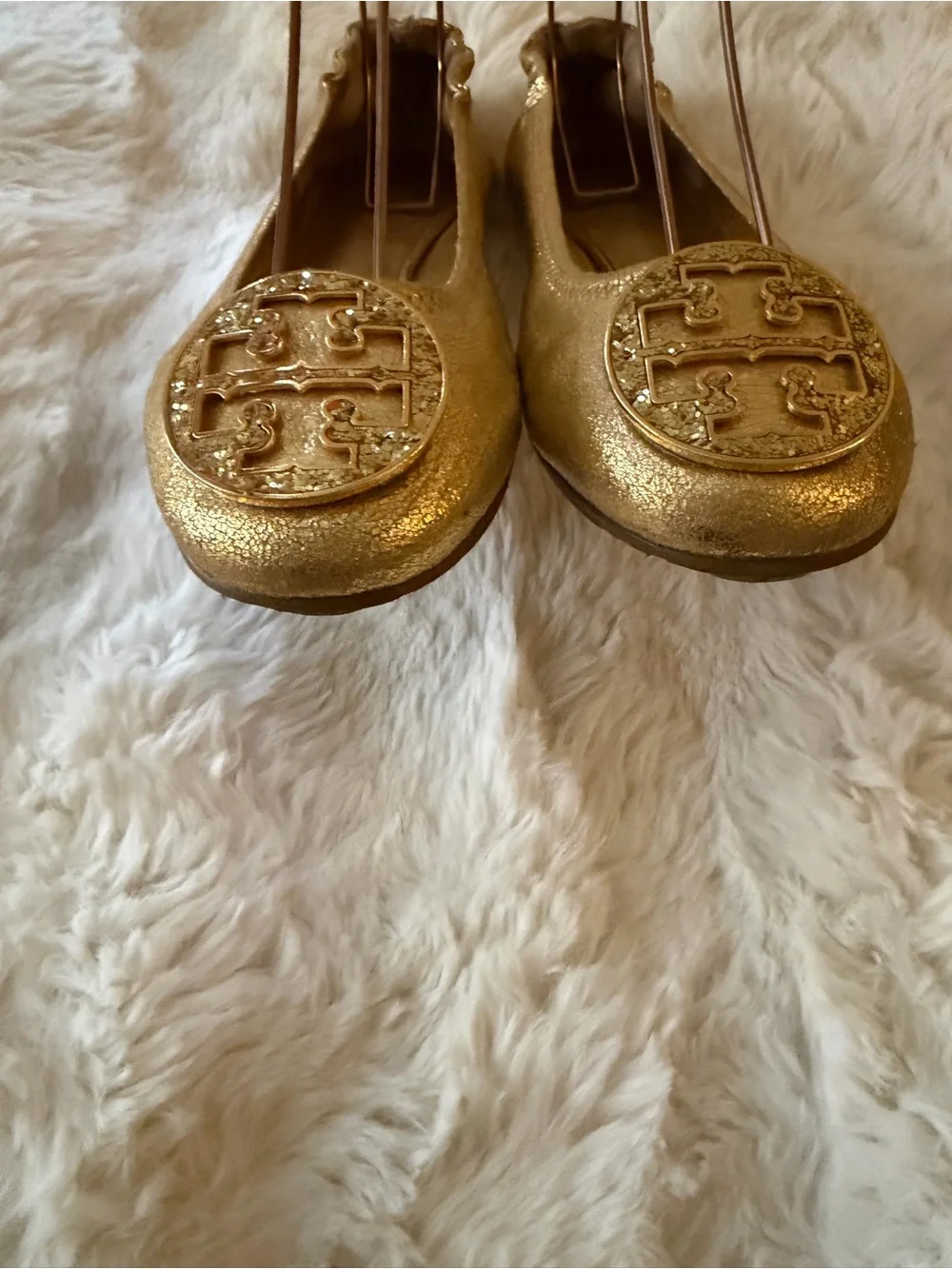 Tory Burch size 9 ‘bling’ Metallic Gold Ballet Flats
